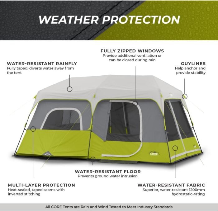 Core 9 Person Instant Cabin Tent - 14' x 9', Green (40008) - Image 6