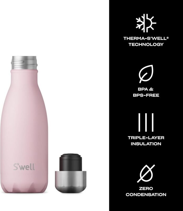 S'well Stainless Steel Water Bottle, 9oz, Pink Topaz, Triple Layered Vacuum Insulated Containers Keeps Drinks Cold for 24 Hours and Hot for 12, BPA Free, Perfect for On the Go - Image 3