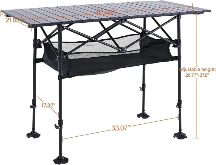 ALPHA CAMP Camping Table Outdoor Portable Table with Storage Adjustable Aluminum Table for Grill Travel Table Outdoor Picnic,Beach,BBQ,Backyards - Image 3