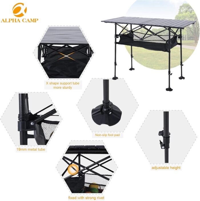 ALPHA CAMP Camping Table Outdoor Portable Table with Storage Adjustable Aluminum Table for Grill Travel Table Outdoor Picnic,Beach,BBQ,Backyards - Image 4