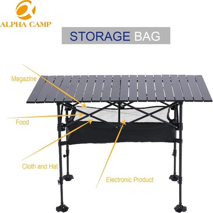 ALPHA CAMP Camping Table Outdoor Portable Table with Storage Adjustable Aluminum Table for Grill Travel Table Outdoor Picnic,Beach,BBQ,Backyards - Image 5