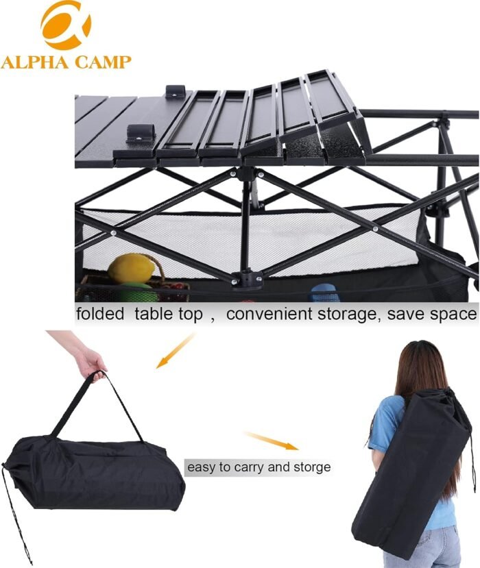 ALPHA CAMP Camping Table Outdoor Portable Table with Storage Adjustable Aluminum Table for Grill Travel Table Outdoor Picnic,Beach,BBQ,Backyards - Image 8