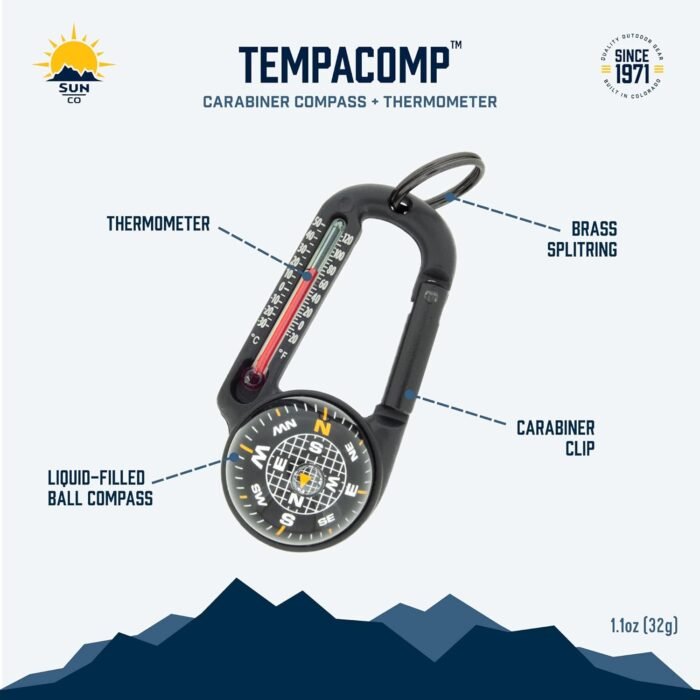 Sun Company TempaComp - Ball Compass and Thermometer Carabiner | Hiking, Backpacking, and Camping Accessory | Clip On to Pack, Parka, or Jacket - Image 6