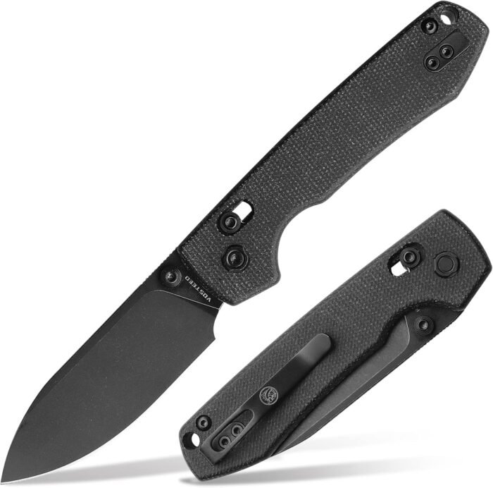 Vosteed EDC Knife, Lightweight Folding Pocket knife with Clip for Men and Women, Crossbar Lock Knife with 3.25" Sandvik 14C28N Steel Blade, Micarta Handle for Camping, Hiking - Raccoon