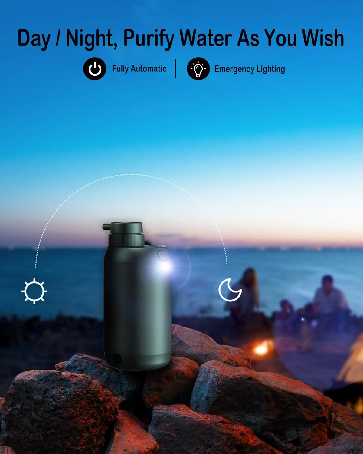 Electric Water Purifier Survival, 0.01 Micron '5-Stage' Water Filtration System Survival with Emergency Lighting Water Filter for Camping Backpacking Hiking, Green - Image 7
