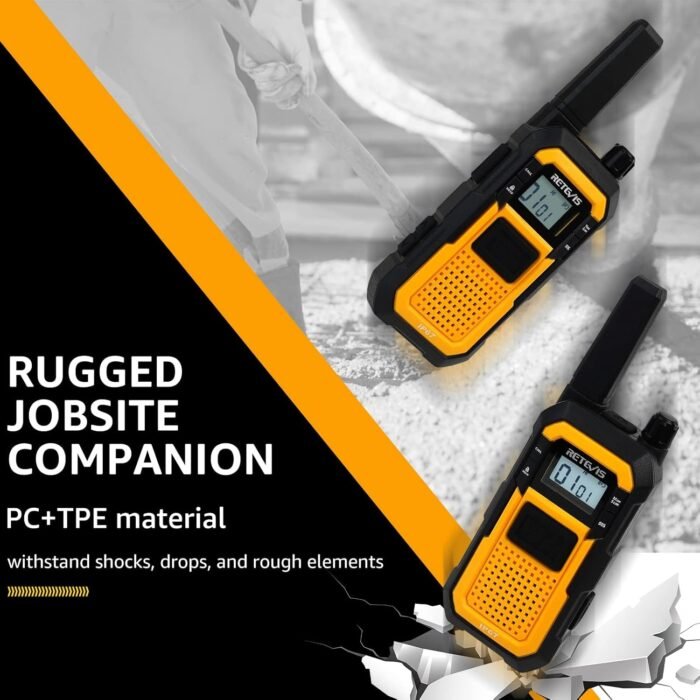 Retevis RB48 Heavy Duty Walkie Talkies, Waterproof Two Way Radio, Advanced Triple Proof, 2000 mAh, Emergency, 2 Way Radio Long Range for Job Site (4 Pack) Yellow - Image 3