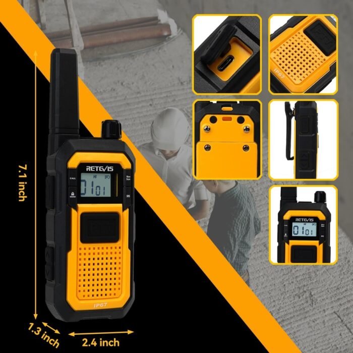 Retevis RB48 Heavy Duty Walkie Talkies, Waterproof Two Way Radio, Advanced Triple Proof, 2000 mAh, Emergency, 2 Way Radio Long Range for Job Site (4 Pack) Yellow - Image 8