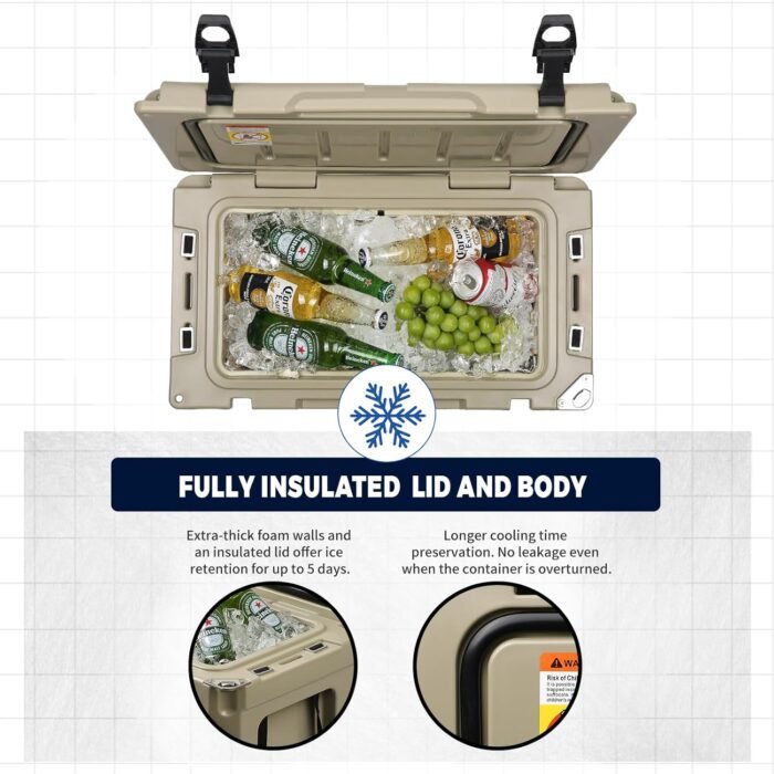 EchoSmile 25/30/35/40 Quart Rotomolded Cooler, 5 Days Protale Ice Cooler, Ice Chest Suit for BBQ, Camping, Pincnic, and Other Outdoor Activities - Image 3