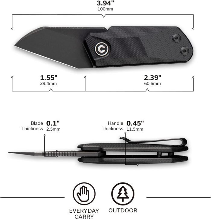 CIVIVI Ki-V Front Flipper Pocket Knife, Double Detent Slip Joint Small Folding Knife with Deep Carry Pocket Clip For Easy EDC C2108B (Black) - Image 3