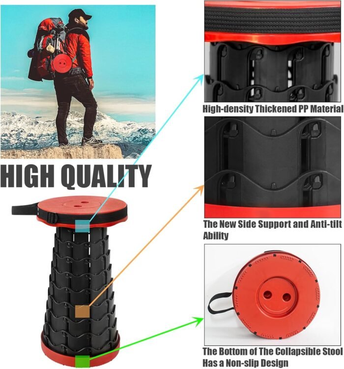 Upgraded Collapsible Stool Thickened Set of 2, Portable Stool Folding Stool, Foldable Chair for Camping Fishing Hiking BBQ and Outdoor Activities - Max 400lbs - Image 3