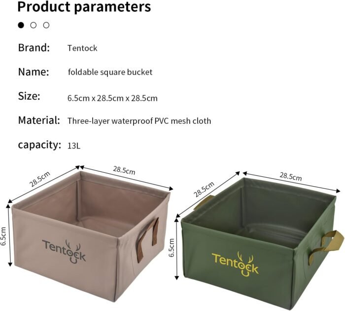 Tentock Collapsible Bucket 13L Lightweight Portable Foldable Water Basin Multifunctional Waterproof Folding Container for Camping Hiking Outdoor Travelling (Khaki) - Image 5