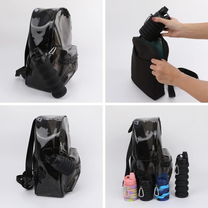 Collapsible Water Bottle for Adults, Boys, Students, Kids, Reusable Silicone Foldable Water Bottles for Travel Camping Hiking, Portable Sports Water Bottle, Black - Image 6