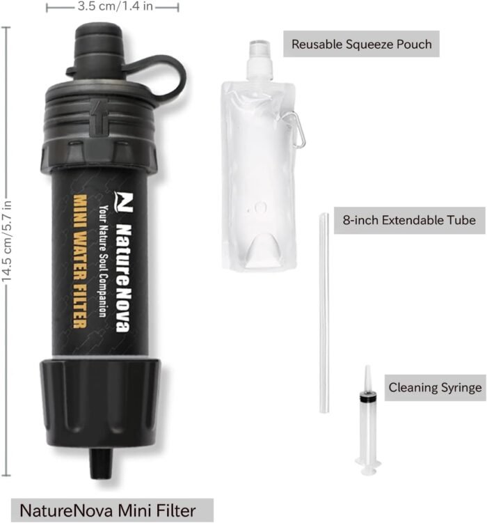 Mini Water Filter NatureNova Portable Emergency Water Filtration System Hiking Camping Straw Survival Gear Emergency Preparedness - Image 4