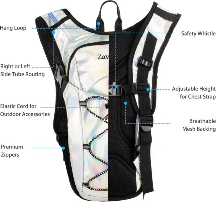 Reflective Hydration Backpack, Hydration Pack - Water Backpack with 2L Hydration Bladder, Essential for Festivals - Rave Hydration Pack for Hiking, Running, Cycling, and Festivals - Image 3