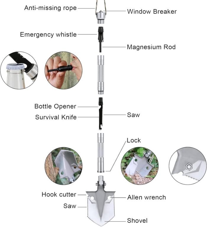 Folding Survival Shovel with Pliers 14 in 1 Multifunctional Camping Tools for Hiking, Off Road, Camping, Gardening, Beach, Digging Dirt, Mud & Snow - Image 4