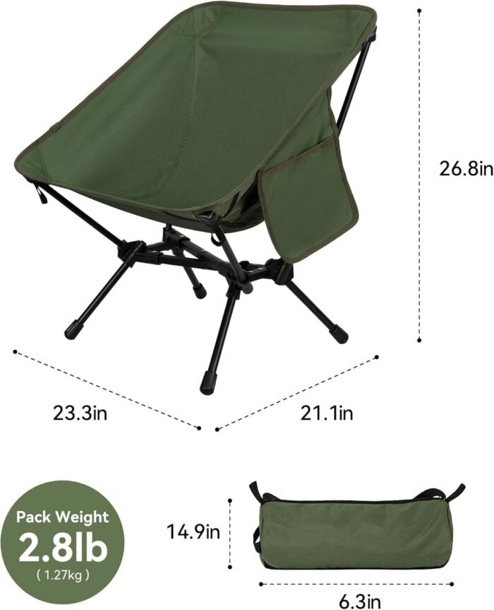 Ultralight Camping Chair, Portable Folding Backpacking Chair, Compact Camping Chair with Carry Bag for Outdoor Camp Hiking Backpack Beach Travel (Green) - Image 3