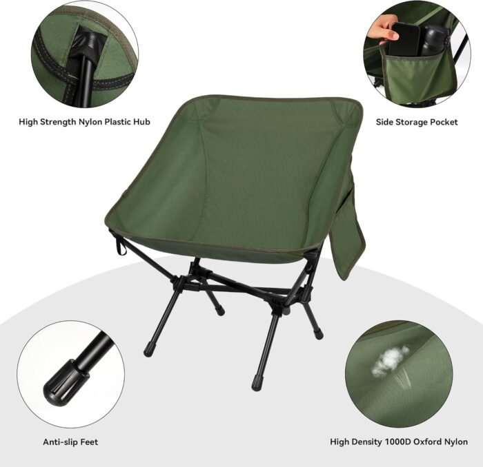 Ultralight Camping Chair, Portable Folding Backpacking Chair, Compact Camping Chair with Carry Bag for Outdoor Camp Hiking Backpack Beach Travel (Green) - Image 6