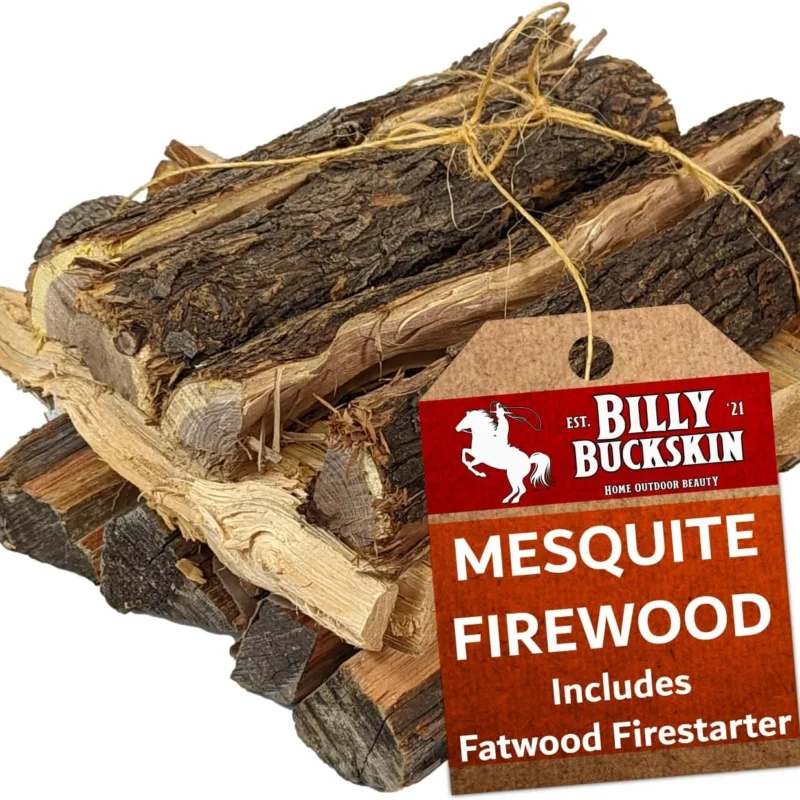 18 LB. Mesquite Firewood & Fatwood Firestarter, Aromatic & Seasoned Wood Logs, Fire Wood Fire Logs Perfect Fire Starter for Fire Pit, Fireplace, Campfires & Outdoor BBQ Grilling by Billy Buckskin Co.