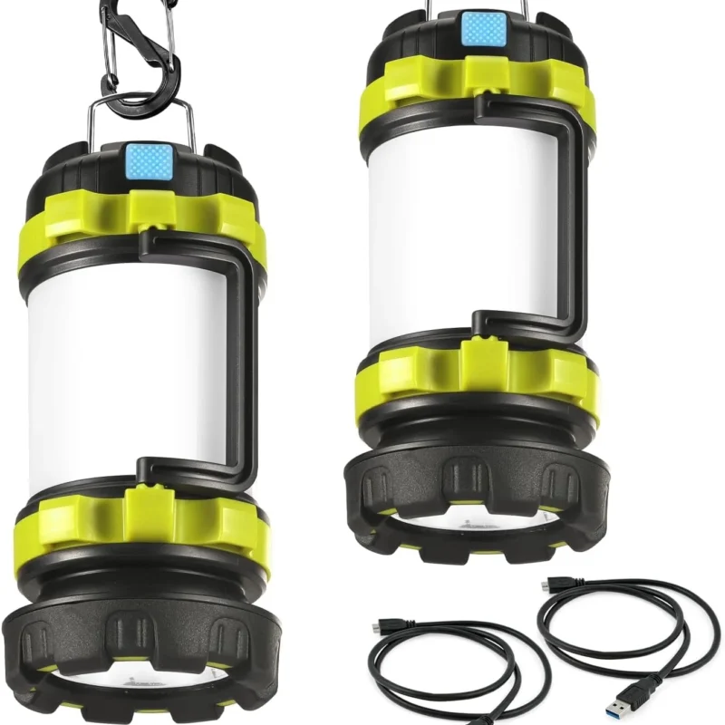 2 Pack LED Camping Lantern Flashlight Rechargeable, Consciot Portable Torch with 6 Light Modes, 3600mAh Power Bank, IPX4 Waterproof, USB C, Camping Lights for Hurricane, Emergency, Survival Kits