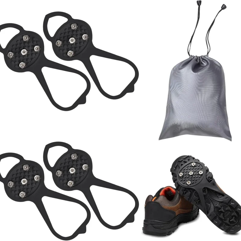 2 Pairs Non Slip Gripper Spike, Ice Grippers Traction Cleats Snow Shoe Spikes Grips Crampons with 10 Steel Studs Cleats