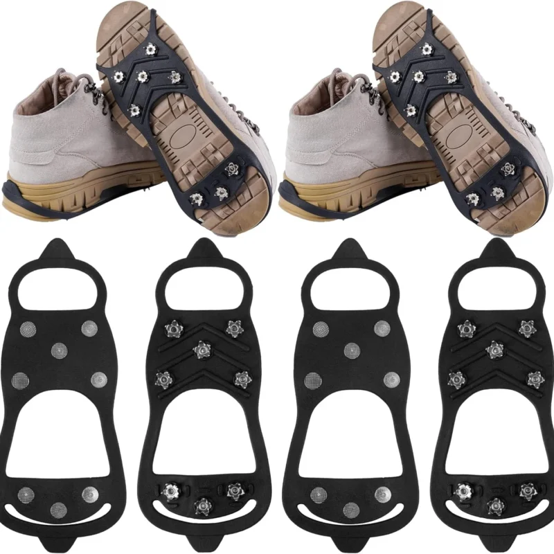 2 Pairs Non Slip Gripper Spike Ice Traction Cleats Walk Traction Cleat Durable Ice Snow Grips for Shoes, Boot with 8 Steel Studs Crampons