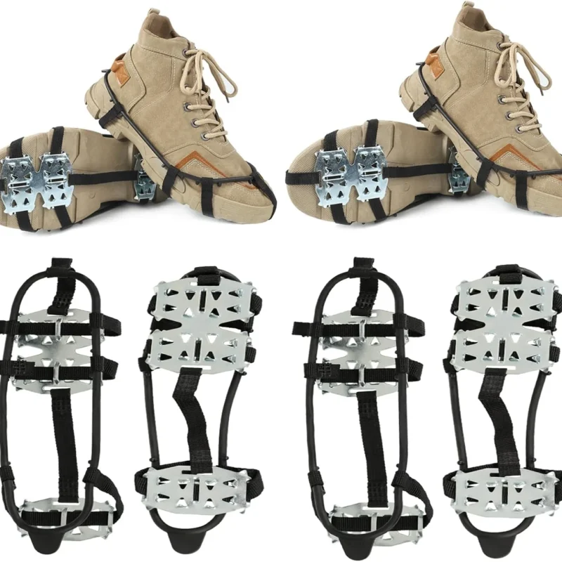 2 Pairs Non Slip Gripper Spikes Ice Cleats Traction Snow Grips Snow Shoe Spikes Ice Cleats for Shoes and Boots with 24 Steel Studs Crampons