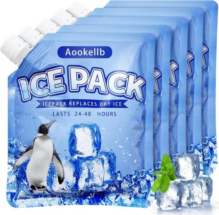 2024 Reusable Ice Packs for Cooler, Aookellb 5 Pack Long Lasting Gel Freezer Packs for Coolers, Cold Packs for Cooler Bag Backpacks, Lunch Box, Cooler Bag, Keeps Food Cold Fresh