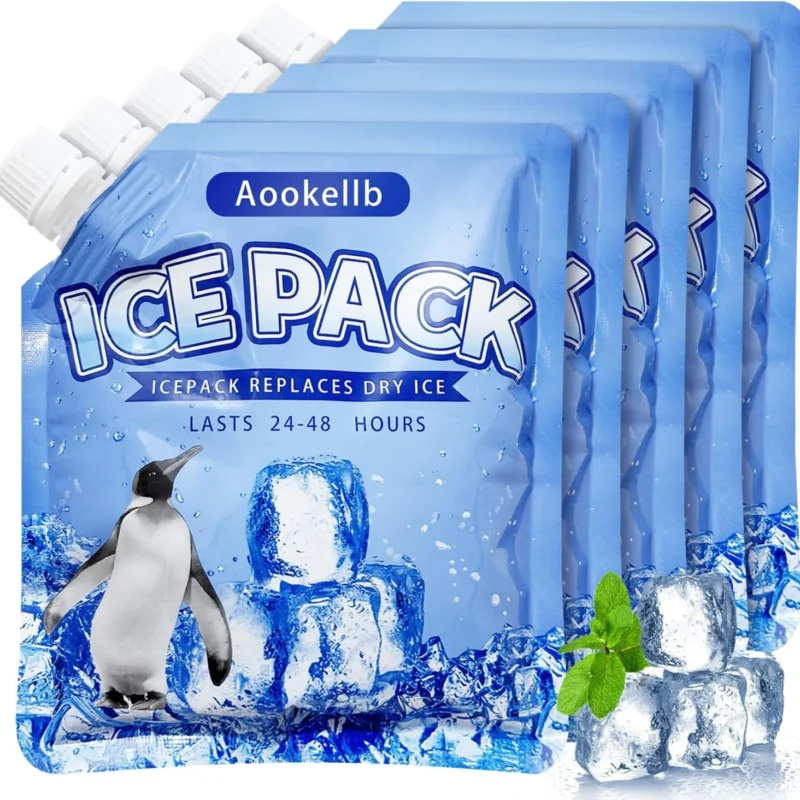 2024 Reusable Ice Packs for Cooler, Aookellb 5 Pack Long Lasting Gel Freezer Packs for Coolers, Cold Packs for Cooler Bag Backpacks, Lunch Box, Cooler Bag, Keeps Food Cold Fresh