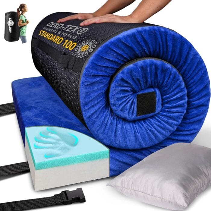 3 INCH Thick Memory Foam Camping Pad Futon Mattress Full, Portable Floor Sleeping Mat Sleepover Guest Bed Roll Up Mattress for Indoor Outdoor Travel