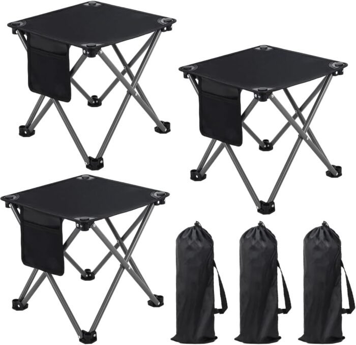 3 Pack Camping Stool, Camping Foot Stool Portable Folding Camp Stool with Storage Bag, Folding Stool Suitable for Fishing, Beach, Picnic,Outdoor - Black