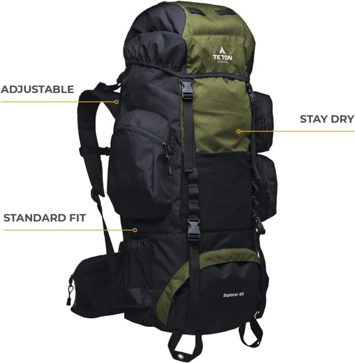 TETON 65L Explorer Internal Frame Backpack for Hiking, Camping, Backpacking, Rain Cover Included - Image 3