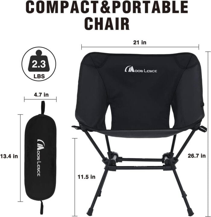 MOON LENCE Lighweight Foldable Camping Chair, Travel Backpack Chair, Portable & Ultralight, 400 lbs Folding Metal Chairs Heavy Duty for Outdoor Adventure, Hiking, Picnics & Beach - Image 3