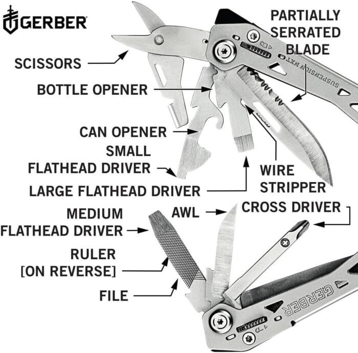 Gerber Multitool Suspension-NXT 15-in-1 EDC Pocket Knife Set with Wire Stripper, Needle Nose Pliers, and Pocket Clip, Gifts for Men, Stainless Steel - Image 3