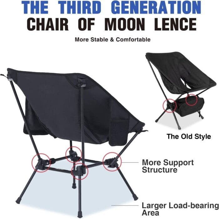 MOON LENCE Lighweight Foldable Camping Chair, Travel Backpack Chair, Portable & Ultralight, 400 lbs Folding Metal Chairs Heavy Duty for Outdoor Adventure, Hiking, Picnics & Beach - Image 4