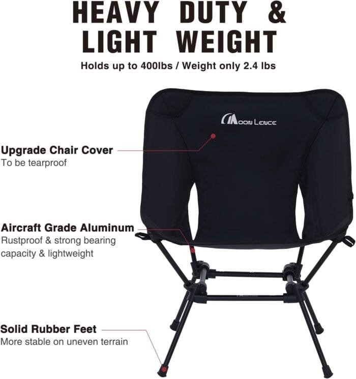 MOON LENCE Lighweight Foldable Camping Chair, Travel Backpack Chair, Portable & Ultralight, 400 lbs Folding Metal Chairs Heavy Duty for Outdoor Adventure, Hiking, Picnics & Beach - Image 5