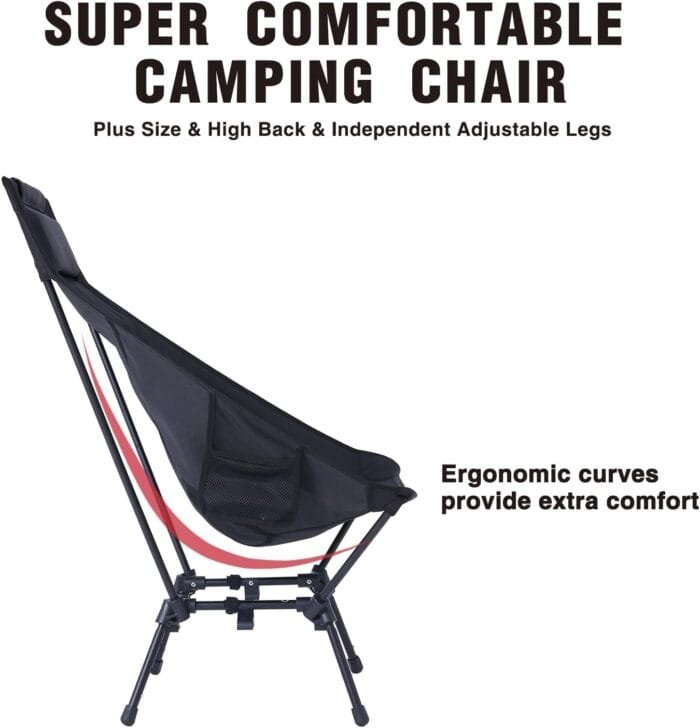 MOON LENCE Camping Chairs for Adults, Adjustable Oversize Beach Chair Lawn Chair with High Back - Large Capacity, Heavy Duty - Backpacking Chair Folding Chair for Hiking Fishing, Black - Image 8