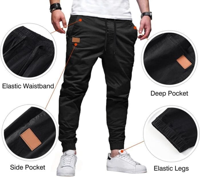 JMIERR Mens Casual Joggers Pants - Cotton Drawstring Chino Cargo Pants Hiking Outdoor Twill Track Jogging Sweatpants Pants - Image 2