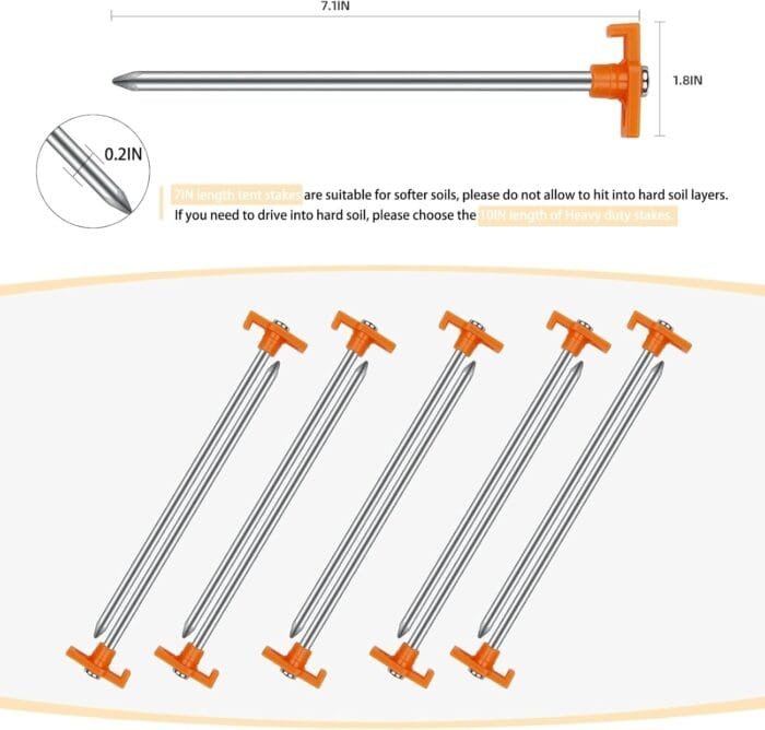 12PCS Tent Stakes Heavy Duty Camping Stakes,AVOFOREST 7 Inch Non-Rust Metal Tent Pegs Ground Stakes Tent Spikes Camping,Garden,Hiking Orange (Orange 12pcs) - Image 2