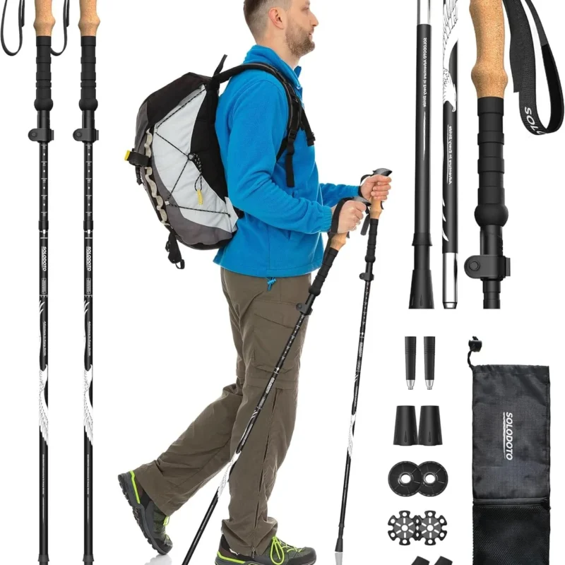 7075 Hiking Poles Collapsible Lightweight, Aircraft-Grade Aluminum Trekking Poles for Hiking, Adjustable Hiking Sticks with Cork Grip, Folding Walking Sticks for Women Men Seniors