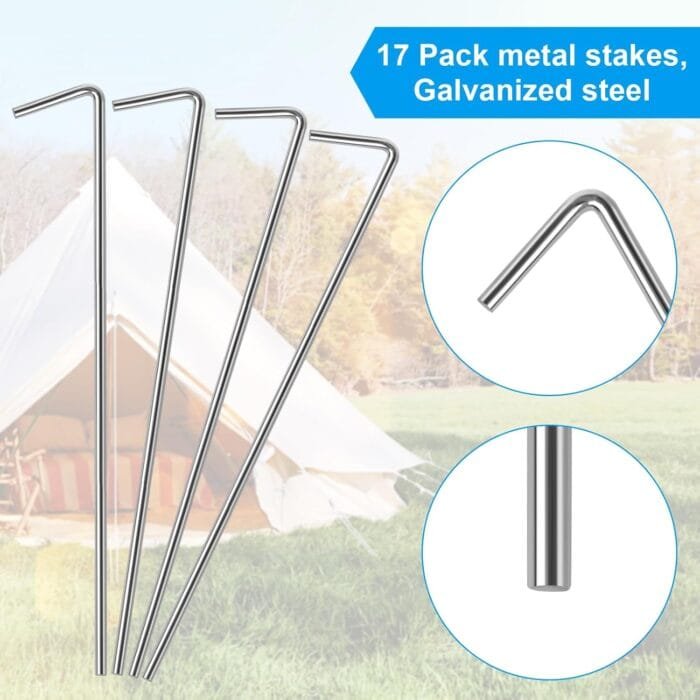 17 Pack Tent Stakes, Stakes for Outdoor Decorations, Tent Stakes Heavy Duty, Metal Stakes, Tent Garden Stakes for Gardening & Canopies, Outdoor Christmas Decorations - Image 4