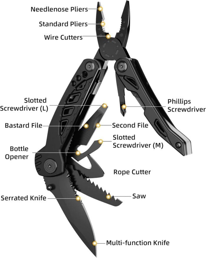 Pohaku Multitool Knife, Pohaku 13 in 1 Pocket Multitool, Multi Tool with 3" Large Blade, Safety Locking Design, Spring-Action Plier, Durable Nylon Sheath for Outdoor, Camping, Fishing, Survival,Hiking - Image 4