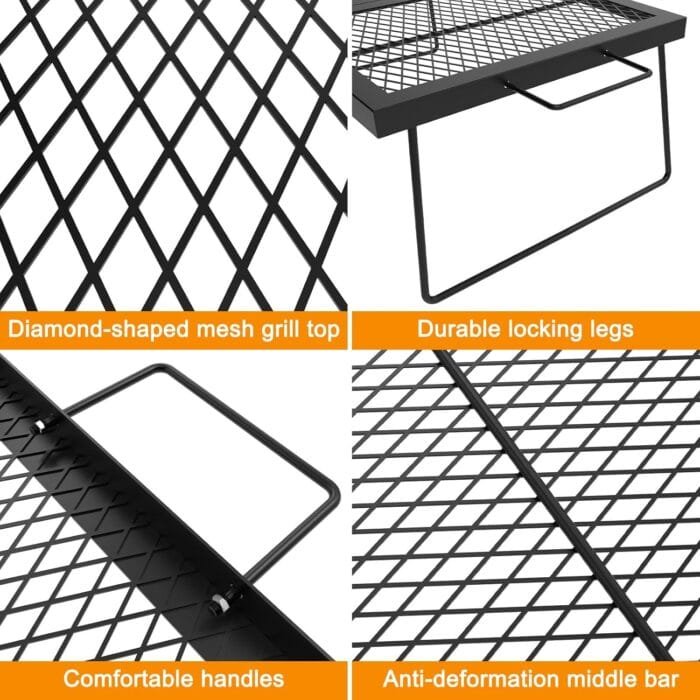 Folding campfire Grill Cooking Racks Campfire Grate Over Fire Pit, Fireplace Cooking Grate Fire grill Grate for Camping, Grill Grate Over the Fire Cooking Equipment Camping Accessories for Outside - Image 3