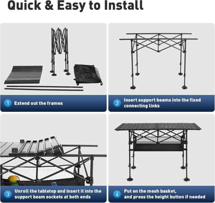 ALPHA CAMP Camping Table Folding Outdoor Table with Adjustable Height, Large Storage Bag and Carrying Bag, Portable Aluminum Table for Indoor & Outdoor Picnic BBQ Backyards Beach - Image 7