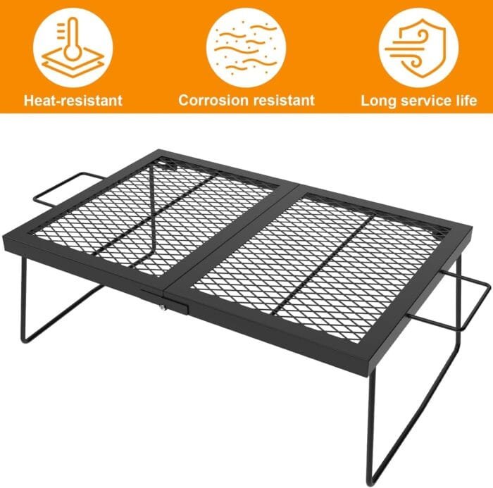 Folding campfire Grill Cooking Racks Campfire Grate Over Fire Pit, Fireplace Cooking Grate Fire grill Grate for Camping, Grill Grate Over the Fire Cooking Equipment Camping Accessories for Outside - Image 6