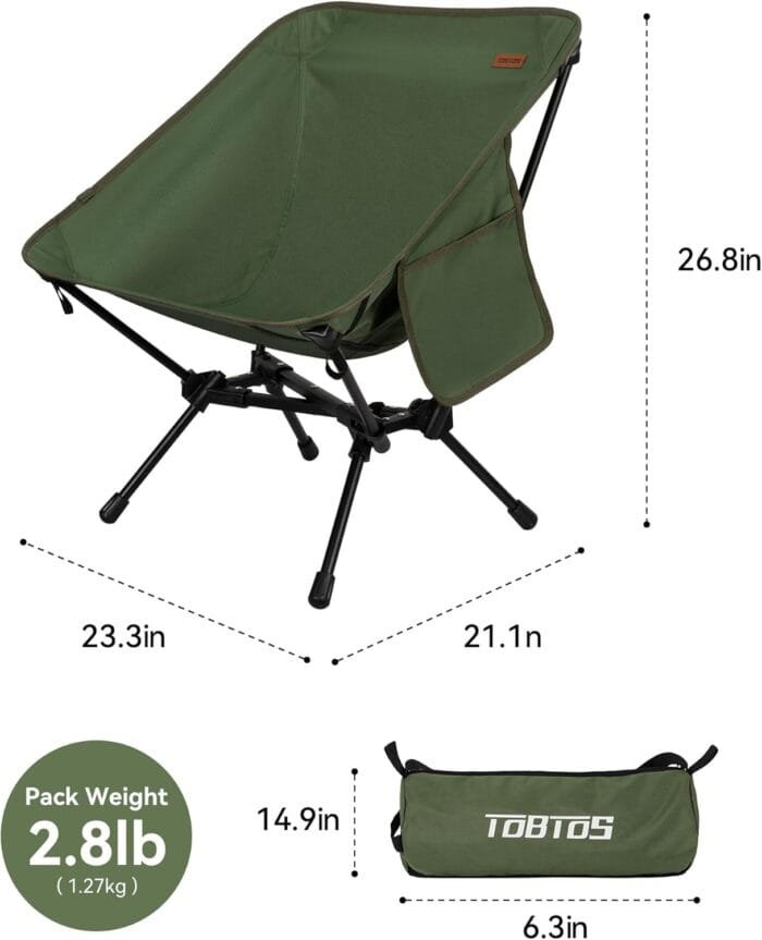 TOBTOS Ultralight Camping Chair, Portable Folding Backpacking Chair, Compact Camping Chair with Carry Bag for Outdoor Camp Hiking Backpack Beach Travel (Green) - Image 3