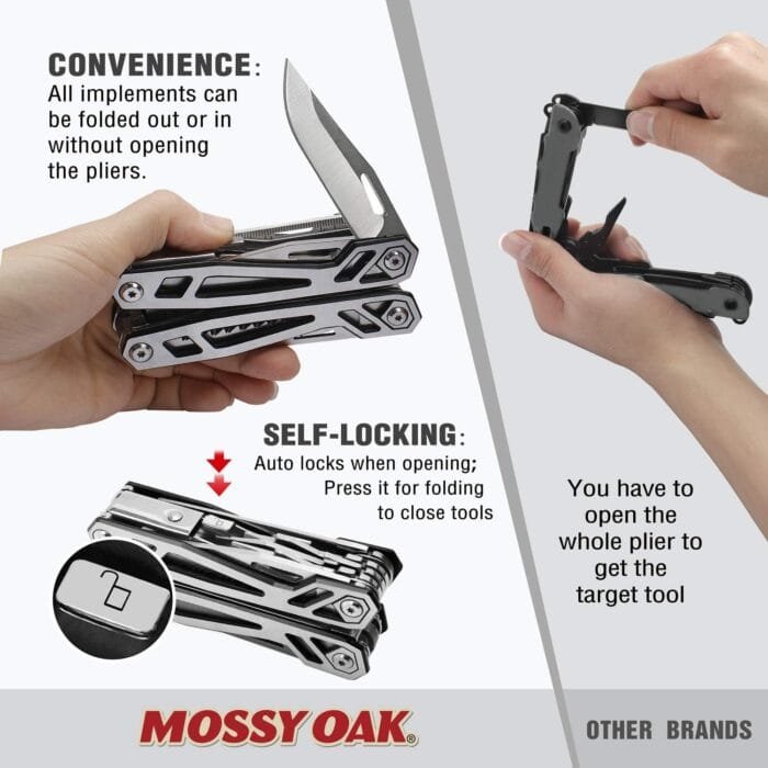 MOSSY OAK Multitool, 21-in-1 Stainless Steel Pocket Knife with Screwdriver Sleeve, Self-locking Pliers with Sheath-Perfect for Outdoor, Survival, Camping, Hiking, Simple Repair - Image 3