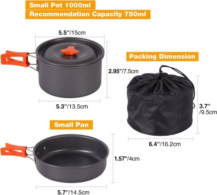 REDCAMP 11/12/17/22 PCS Camping Cookware Mess Kit, 800ml (28oz) Backpacking Camping Pot+Pan Set, Lightweight and Compact Cookware for Hiking, Picnic and Camping - Image 3