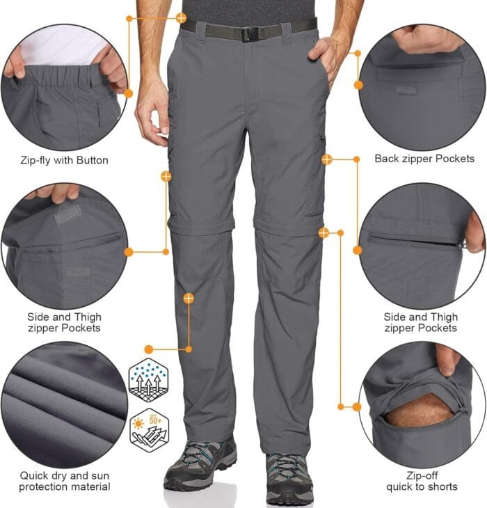 Mens Hiking Pants Convertible Zip Off Lightweight Quick Dry Fishing Safari Camping Travel boy Scout Pants - Image 6