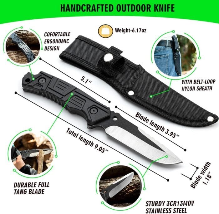 ZENHOSIT Survival Hatchet & Camping Axe with Fixed Blade Knife Combo Set, Full Tang Tactical Axe for Outdoor Camping Survival and Chopping Wood, Nylon Sheath Included - Image 4