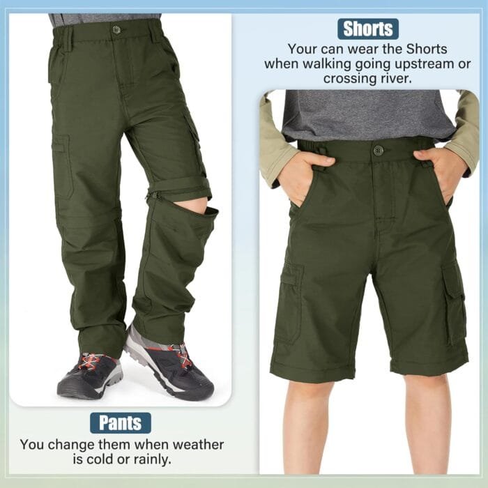 Kids' Cargo Pants, Boy's Casual Outdoor Quick Dry Waterproof Hiking Climbing Convertible Trousers - Image 4